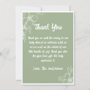Green Sage Baby Shower Thank You Card