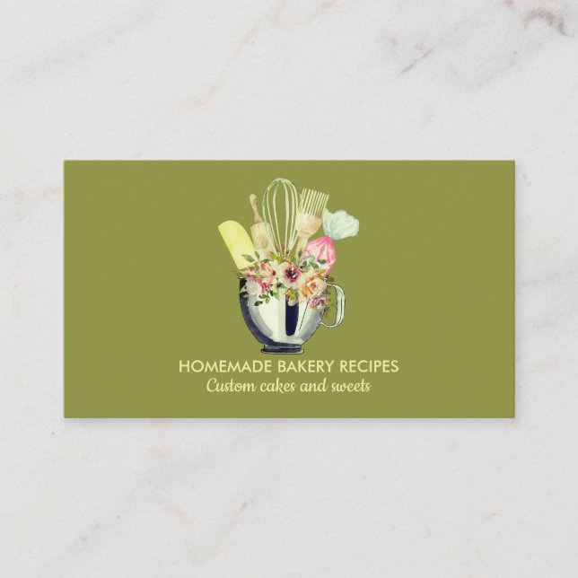 Green Sage Bakery Cake Maker Cupcake Shop Business Card (Front)