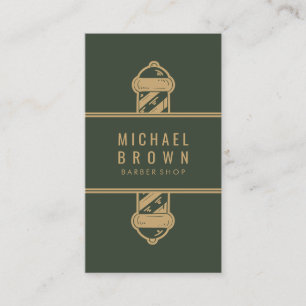 Green Sage Brown Vintage Barber shop Business Card
