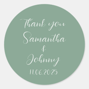Green Sage Calligraphy Elegant Couple Wedding Classic Round Sticker