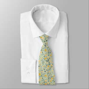 Green Sage Cottagecore Floral Pattern Tie