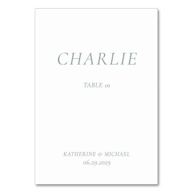 Green Sage Elegant Wedding Table Cards (Front)
