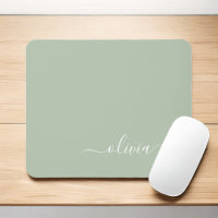 Green Sage Girly Script Monogram Name Modern