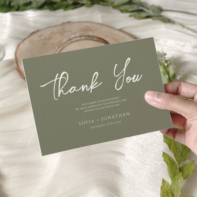 Green Sage Minimalist Elegant Wedding Thank You Card (Creator Uploaded)