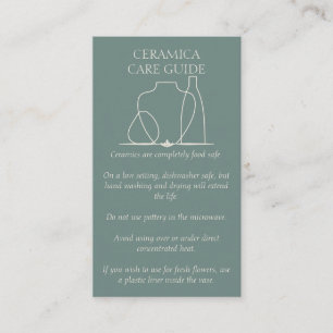 Green Sage Pottery Vase Ceramic Care Instruction Business Card