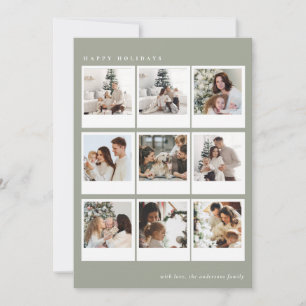 Green Sage Simple Boho Photo collage Christmas Holiday Card