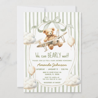 Green Sage We Can Bearly Wait Baby Shower  Invitation