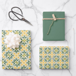 Green, Sage & Yellow Moroccan Pattern Wrapping Paper Sheet
