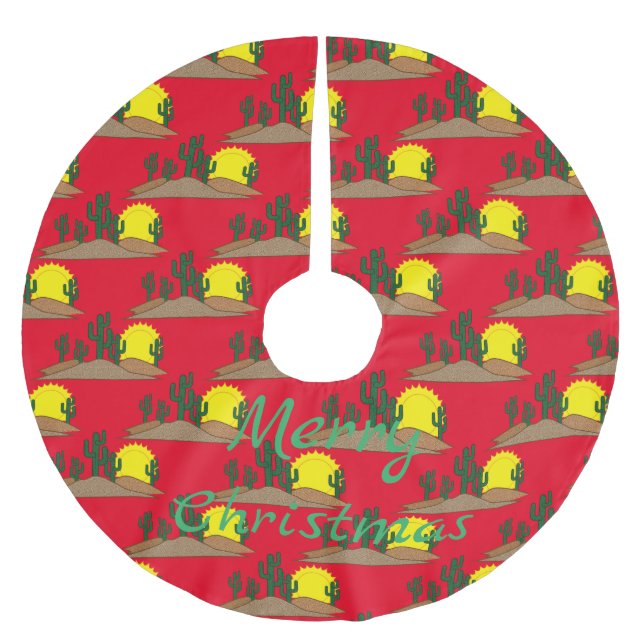 Green Saguaro Cactus Desert Sunrise Thunder_Cove Brushed Polyester Tree Skirt (Front)
