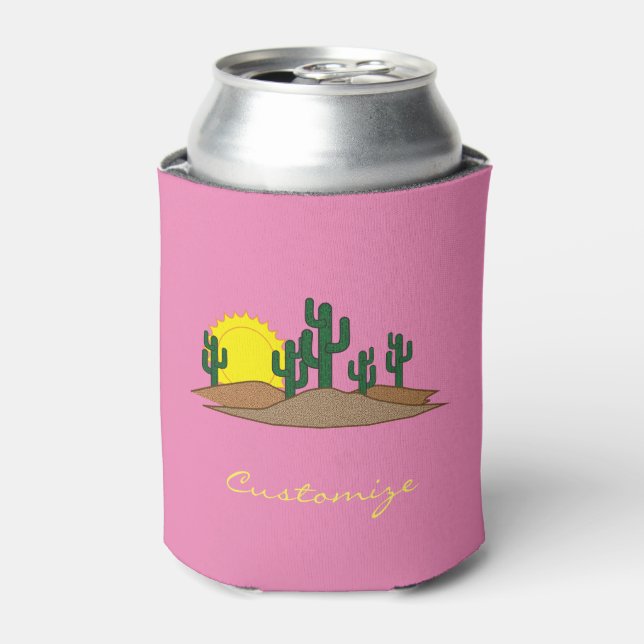 Green Saguaro Cactus Desert Sunrise Thunder_Cove Can Cooler (Can Front)