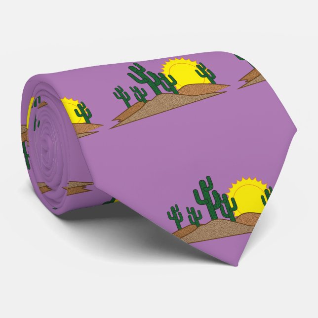 Green Saguaro Cactus Desert Sunrise Thunder_Cove Tie (Rolled)