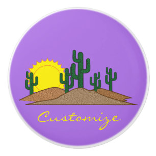 Green Saguaro Cactus Desert Sunset Thunder_Cove Ceramic Knob