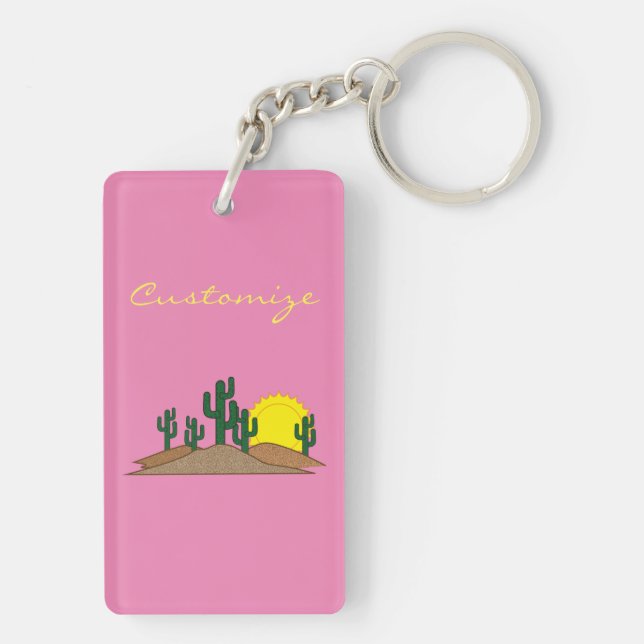 Green Saguaro Cactus Desert Sunset Thunder_Cove Key Ring (Back)