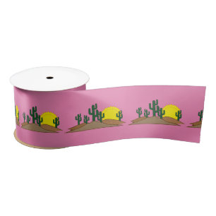 Green Saguaro Cactus Desert Sunset Thunder_Cove Satin Ribbon