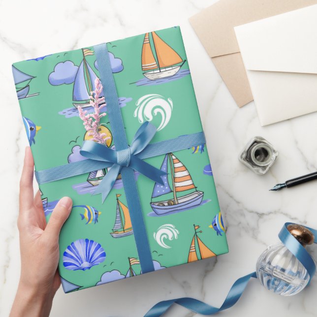 Green Sailing Boat Wrapping Paper (Gifting)