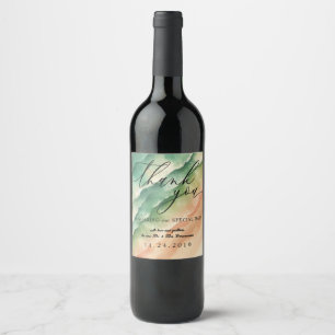 Green Sand Ocean Beach Summer Watercolor Wedding Wine Label