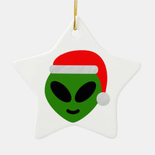 green santa alien emoji ceramic ornament
