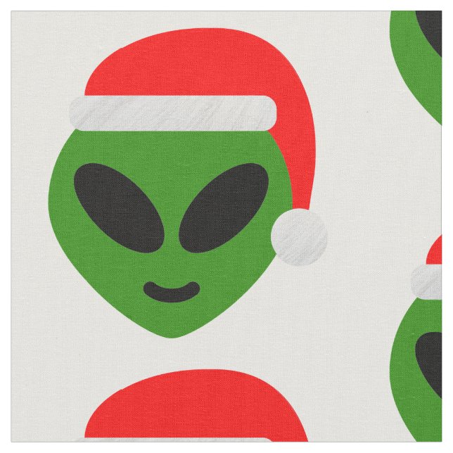 green santa alien emoji fabric (Close Up)