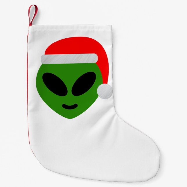 green santa alien emoji small christmas stocking (Front)
