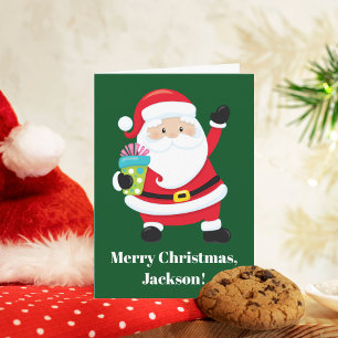 Green Santa Claus Customised Kids Christmas Card