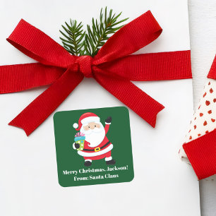 Green Santa Claus Customised Kids Christmas Square Sticker