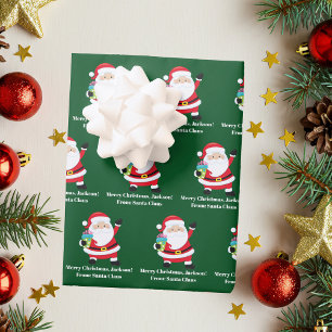 Green Santa Claus Customized Kids Christmas Wrapping Paper Sheet