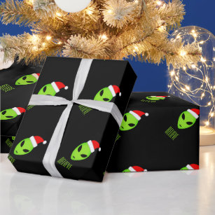 Green Santa Claus martian Christmas wrapping paper