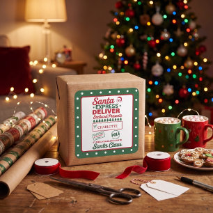 Green Santa Express Delivery Christmas Dotted Square Sticker