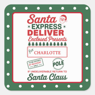 Green Santa Express Delivery Christmas Dotted Square Sticker