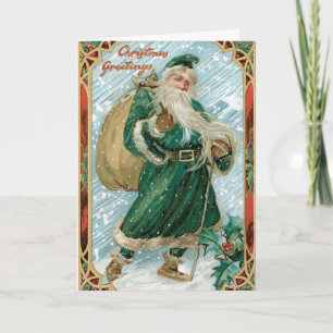 Green Santa Vintage Merry Christmas Card