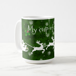 Green Santa's Sleigh and Reindeer Coffee Mug