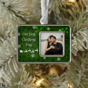 Green Santa's Sleigh & Reindeer Christmas Ornament