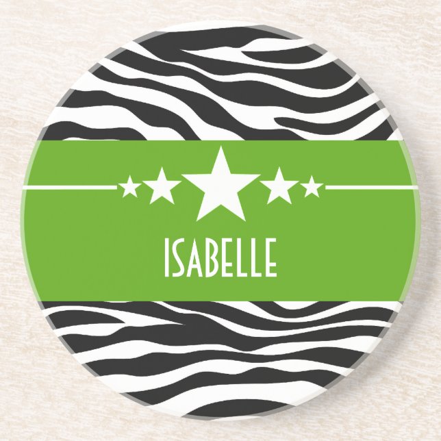 Green Sassy Star Zebra Coaster (Front)