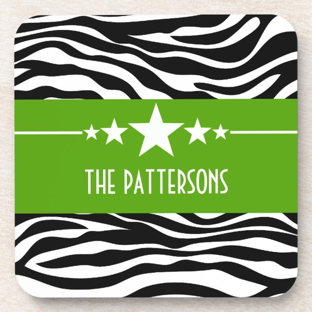 Green Sassy Star Zebra Coaster Set (Front)