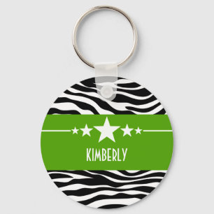 Green Sassy Star Zebra Keychain