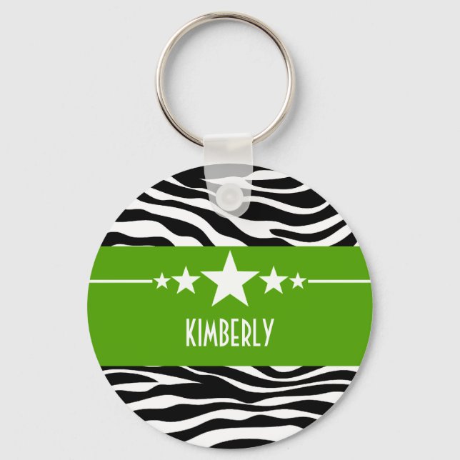 Green Sassy Star Zebra Keychain (Front)