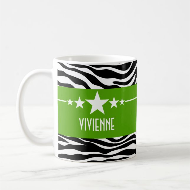 Green Sassy Star Zebra Mug (Left)