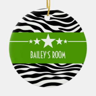 Green Sassy Star Zebra Ornament