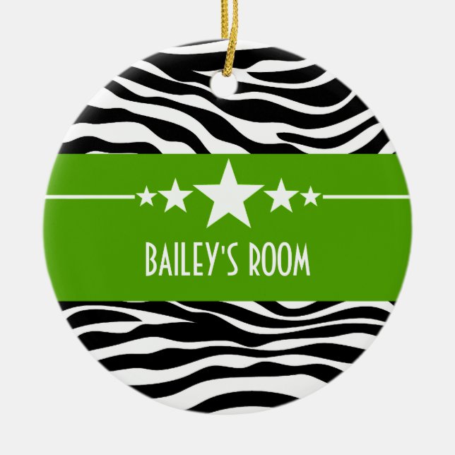 Green Sassy Star Zebra Ornament (Front)