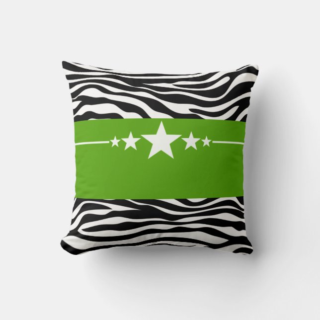 Green Sassy Star Zebra Pillow (Front)