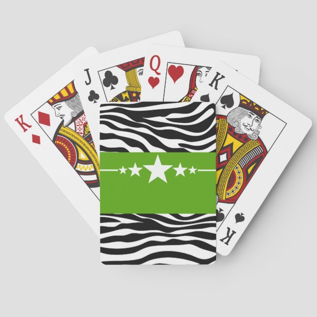 Green Sassy Star Zebra Playing Cards (Back)