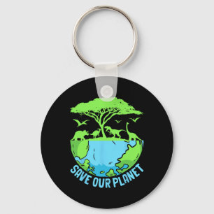Green Save Our Planet Environmental Earth Day Boys Key Ring