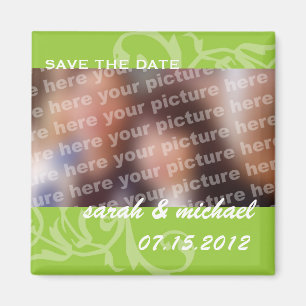 Green save the date wedding announcement photo magnet