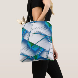 Green saws or zigzag on intense cyan to sky blue tote bag