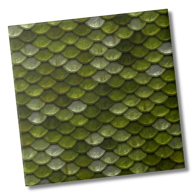 Green Scale Pattern Ceramic Tile (Glam Metallic Lime Olive Green Scales Pattern ceramic tile)