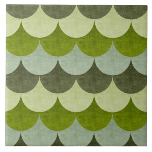 Green Scalloped Dragon Scale Pattern Ceramic Tile