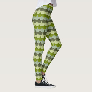 Green Scalloped Dragon Scale Pattern Leggings