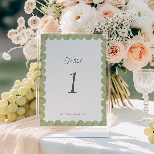 Green Scalloped Frame Whimsical Table Number (Creator Uploaded)