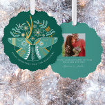 Green Scandi Reindeer Pair Christmas Tree Decoration Card<br><div class="desc">Perfect for a couple, this card features a Scandinavian inspired design of two deer heads with natural decorative elements like snowflakes, flowers and branches in white and faux metallic gold. Personalise the text and add your photo on the back for a truly one of a kind Christmas card that also...</div>