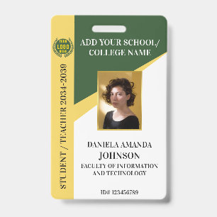 Green School College University Student Teacher ID Badge
